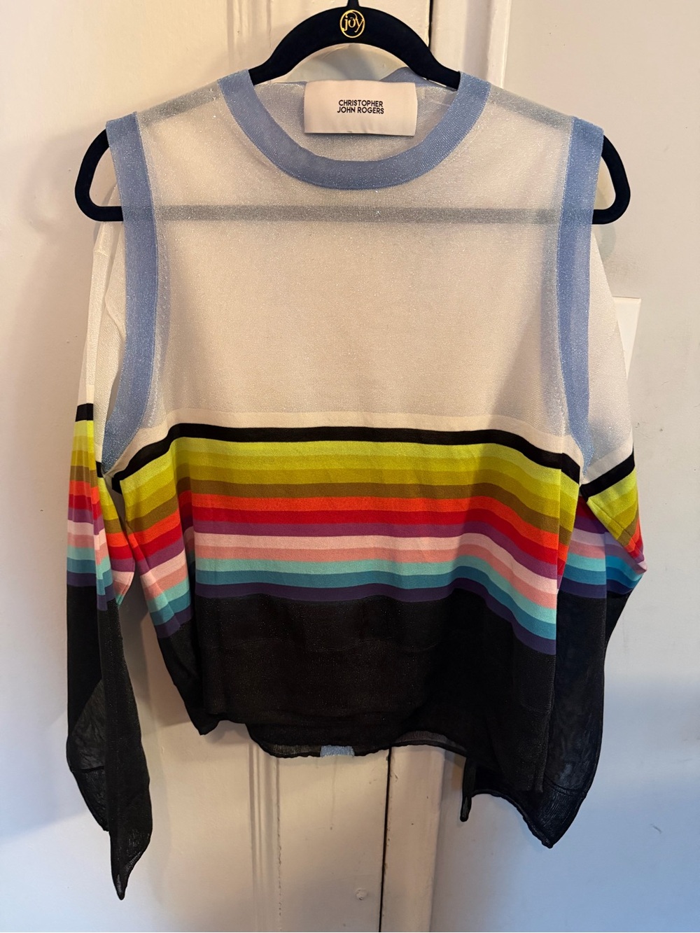 Christopher John Rogers Multicolor Striped Sheer Top with Black Panel